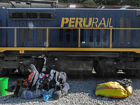 A Peru Rail locomotive near Hidroelectrica, Peru.